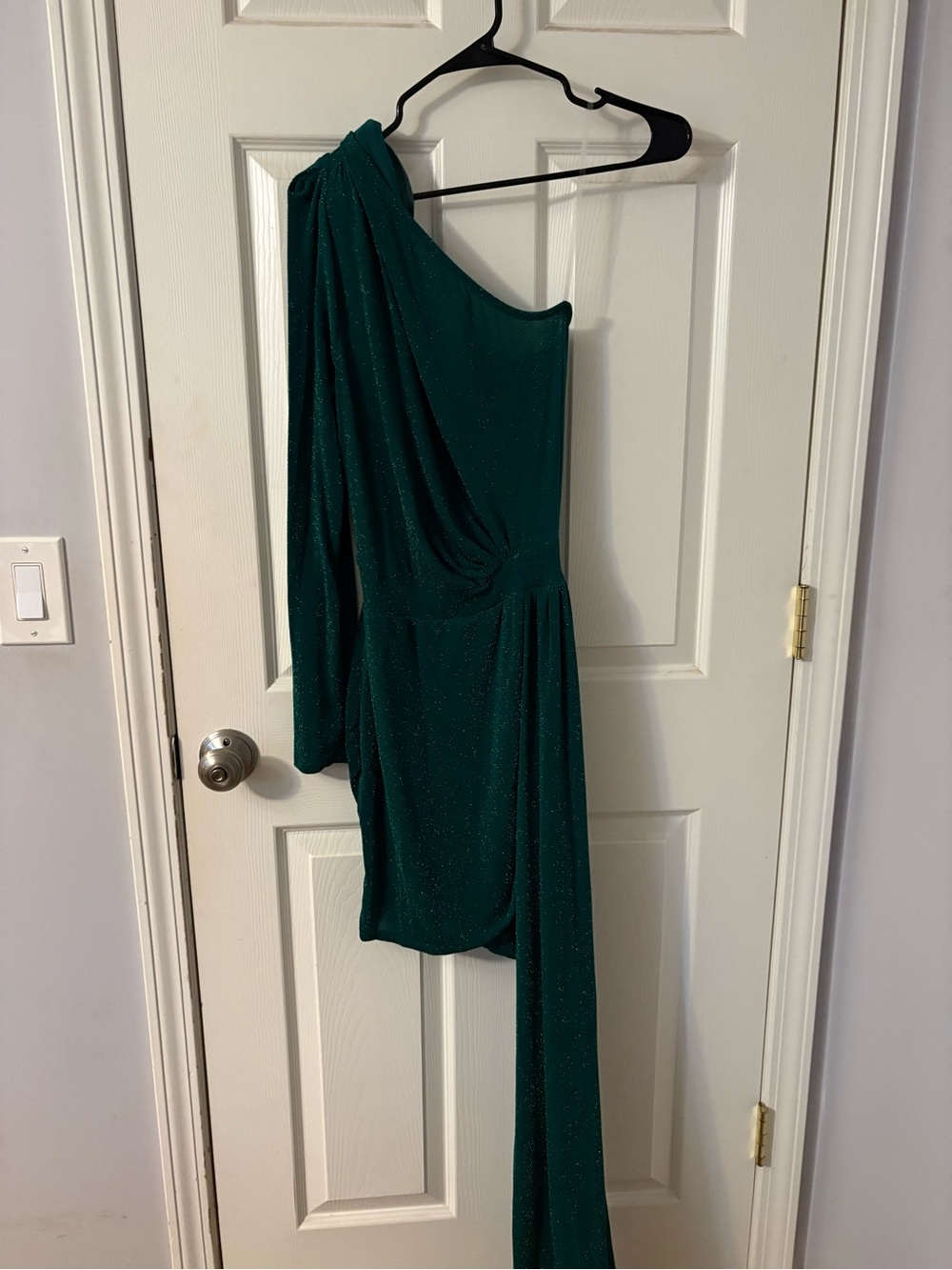 cameo Emerald One-Shoulder Draped Evening Dress
